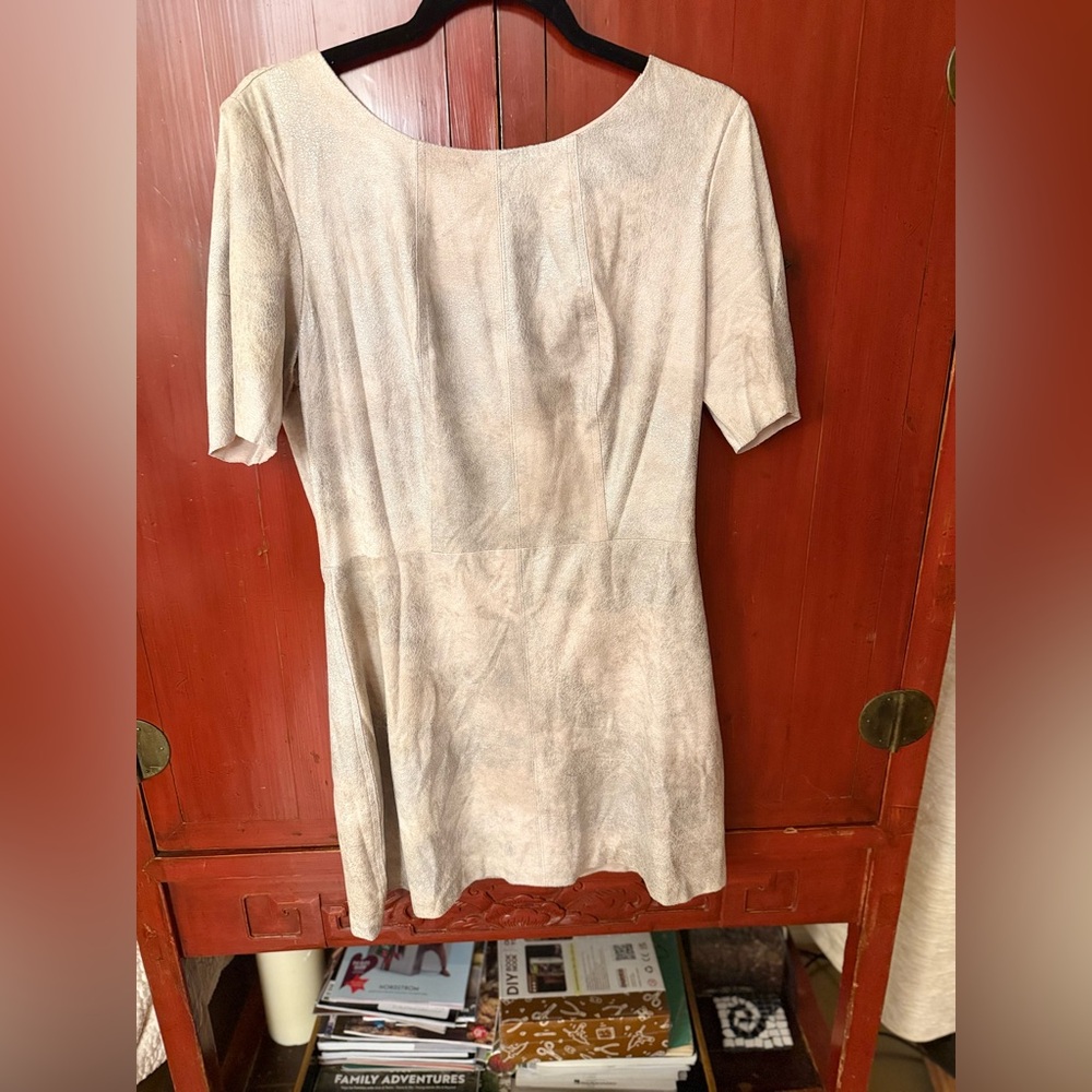 Alexis Dress Faux Suede Slight Stretch Raw Hem Sleeves Fully Lined Zip Up - EUC